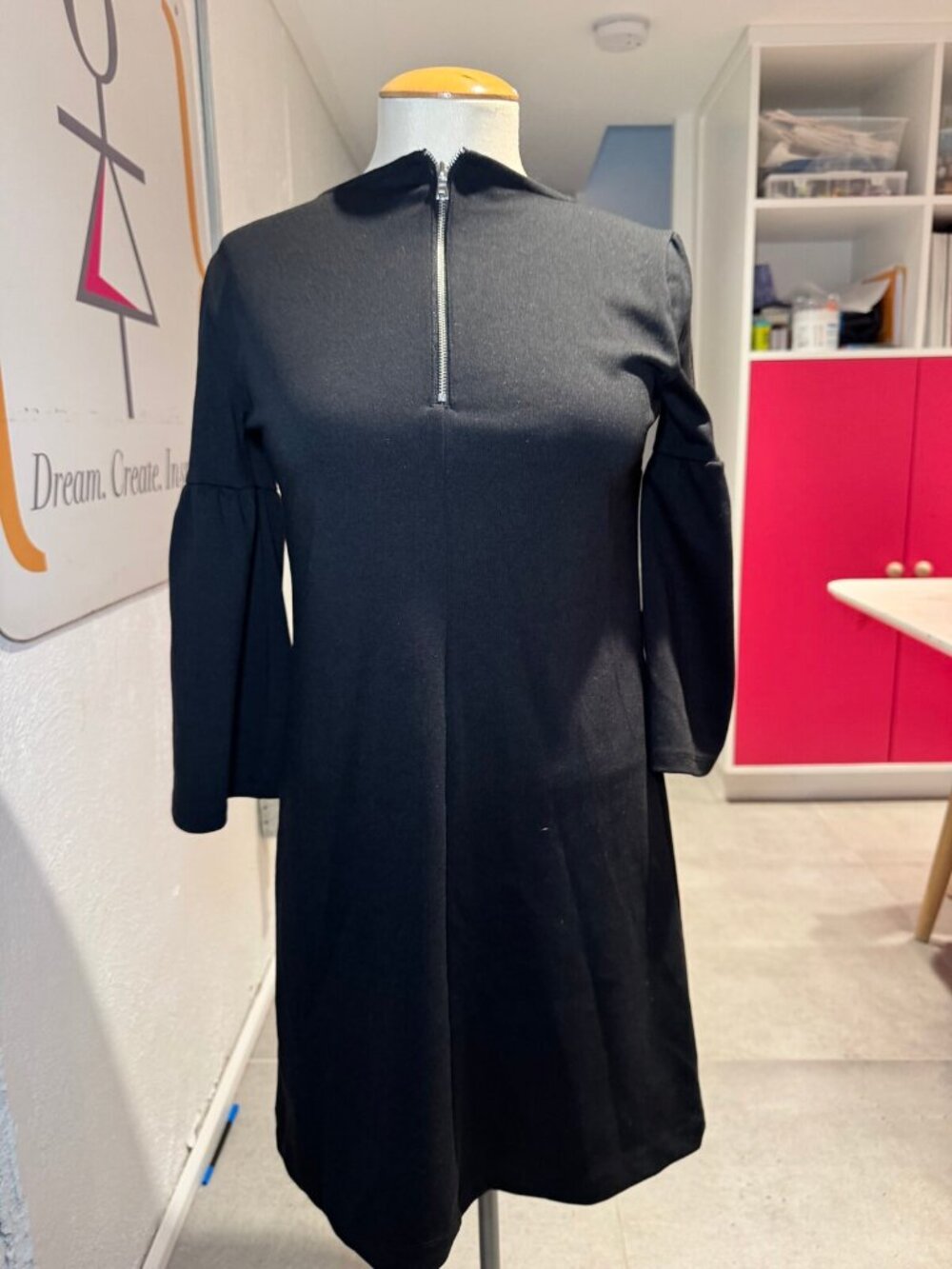 Gap Black Zip Neck Bell Sleeve Dress XS Petite
